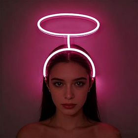 Light Up Angel Halo Headband, Battery Powered, Halloween Christmas LED Glowing Halo Headwear Angel Costumes Accessories, Neon Angel Halo Party Supplies for Wom