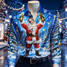 Christmas Men's Santa Claus Christmas Tree Satin Shirt Button Down Shirt Christmas Shirt Long Sleeve Casual Fashion Casual Vacation Party Evening Wear New Year
