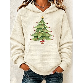 Christmas Women 's Pullover Hoodie Sweatshirt Print Graphic Christmas Tree Warm Casual Print Long Sleeve Hooded Regular Tops Casual Street Dailywear White Spri