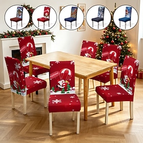 Housses de chaises de salle à manger de Noël, housses extensibles imprimées Père Noël, housses de chaises décoratives festives pour la cuisine et la salle à ma