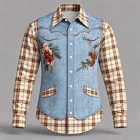 Christmas Men's Plaid Santa Claus Christmas Costume Button Up Shirt Long Sleeve Casual Daily Outdoor Vacation Spring Summer Fall Winter Collared Shirts Button