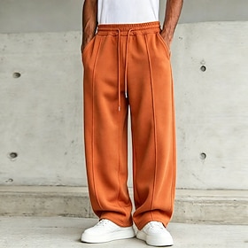 Men's Sweatpants Trousers Straight Leg Sweatpants Drawstring Pocket Elastic Waist Plain Comfort Soft Casual Daily Outdoor Fashion Classic Style White Black Mic