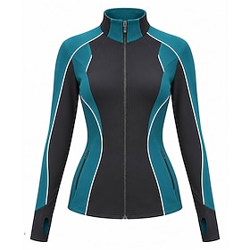 Figure Skating Top Women's Ice Skating Jacket Top BlackBlue Patchwork Stretchy Professional Training Competition Skating Wear Classic Crystal / Rhinestone Long