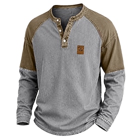 DenimTone™️Men's T Shirt Henley Shirt Tee Top Long Sleeve Plain Vintage Streetwear Casual Washed Raglan Sleeves Stand Collar Henley Casual Home Street Fall  Wi