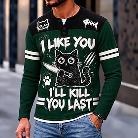 Men's Cat Waffle Henley Shirt Casual Style Classic Style Long Sleeve Fashion Designer Casual Casual Daily Outdoor Spring   Fall Fall / Winter Green Henley Henl