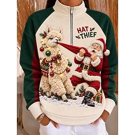 Women's Sweatshirts Santa Claus Christmas Ugly Christmas Elegant Fashion Casual Long Sleeve High Neck Regular Tops Casual Home Holiday Green Spring Fall Winter