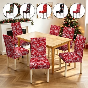 Housses de chaises de salle à manger de Noël, housses extensibles imprimées Père Noël, housses de chaises décoratives festives pour la cuisine et la salle à ma