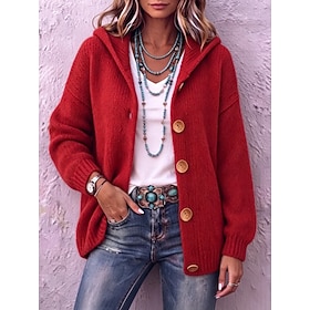 Women's Mock Two-Piece Sweater Pullover Sweater Jumper Elegant Vacation Vintage Solid Color Hooded Patchwork Long Sleeve Long Tops Knit Daily Home Work Khaki R