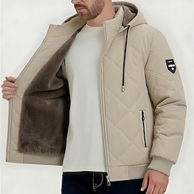Men's Winter Coat Fleece Jacket Casual Jacket Parka Casual Daily Thermal Warm Pocket Detachable Hood Fall Winter Solid Color Streetwear Sports  Outdoors Hooded