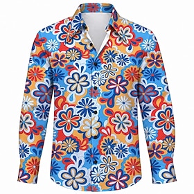 Retro vintage Hippie Jaren '70 Hemd Lange Mouwen Hippie Schijf Bloemig Psychedelisch Punt Dolkhalsband Kostuum Voor heren Halloween Carnaval Maskerade Feest Pr