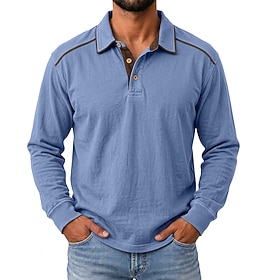 SoftFade Men's 100% Cotton Acid Wash Polo Casual Vacation Turndown Long Sleeve Fashion Leisure Solid Color Plain Buttons Fall  Winter All Seasons Regular Light