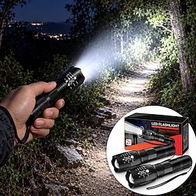 LED Flashlight 2 Pack, Small Flashlights Powerful High Lumens, 5 Light Modes, Water-Resistant Zoomable Mini Tactical Flash Light for Home, Emergencies, Camping