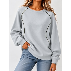 Women's Waffle T-shirt Knit Top Texture Blouse Patchwork Color Block Plain Fashion Stylish Long Sleeve Crew Neck Moisture Wicking Regular Tops Casual Daily Spo
