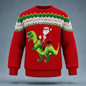 Christmas Men's Santa Claus Dinosaur Pullover Sweater Jumper Knitwear Crewneck Casual Daily Vacation 3D Print Novelty Graphic Long Sleeve Spring Fall Winter Bl