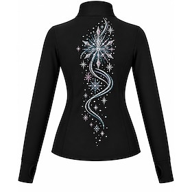 Figure Skating Fleece Jacket Women's Ice Skating Jacket Top Black Patchwork Stretchy Training Competition Skating Wear Crystal / Rhinestone Long Sleeve Ice Ska