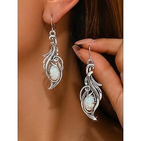 Pendientes colgantes bohemios vintage para mujer, pendientes colgantes de aleación de plata antigua con diseño artístico retro, accesorios de joyería llamativo