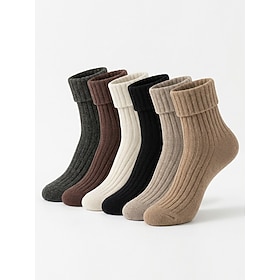 Women's Cotton Crew Socks, 6-Pair Pack, Thick Ribbed Mid-Calf Socks in Multiple Colors, Cozy Fall Winter Socks for Everyday Wear, Home, Work and Casual Outfits