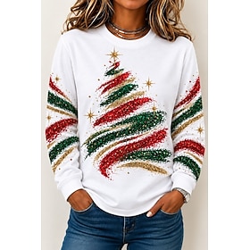 Christmas Women's T Shirt Print Ombre Graphic Christmas Tree Vintage Stylish Classic Long Sleeve Crew Neck Round Neck Regular Tops Casual Daily White Red Green