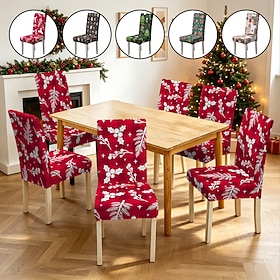 Housses de chaises de salle à manger de Noël, housses extensibles imprimées Père Noël, housses de chaises décoratives festives pour la cuisine et la salle à ma