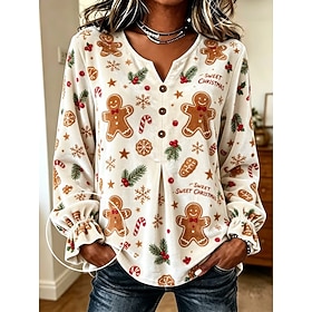 Christmas Women's Velvet Tunic Ruffle Print Graphic Christmas Tree Elegant Vintage Fashion Long Sleeve V Neck Regular Tops Casual Daily Going out Red Green Bei