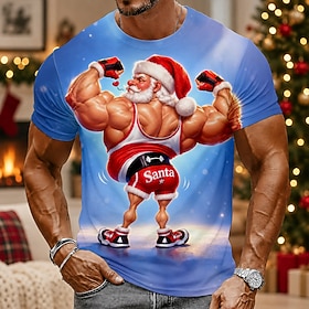 Christmas Men's Santa Claus T Shirt Short Sleeve T shirt 3D Print Crew Neck Shirt Daily Designer Artistic Vacation Party Street Blue Red Purple All Seasons Clo