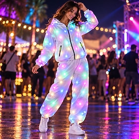 Glowing Jacket Womens Mens Hoodies Coat with LED Luminous for Party Bar DJ Stage Costume Dancing Clothing Washable Plus Size