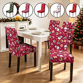 Housses de chaises de salle à manger de Noël, housses extensibles imprimées Père Noël, housses de chaises décoratives festives pour la cuisine et la salle à ma