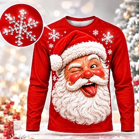 Christmas Men's Santa Claus T Shirt Long Sleeve T shirt 3D Print Crew Neck Shirt Daily Casual Casual Vacation Red 3 Red Red 2 Spring Fall Winter Clothing Appar