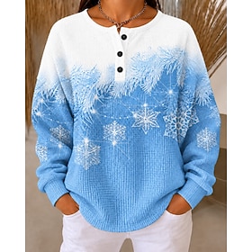 Christmas Women's Waffle Sweatshirts Textured Graphic Cat Pumpkin Casual Print Long Sleeve Crew Neck Round Neck Regular Tops Casual Street Holiday Blue Red Rai