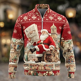 Christmas Men's Santa Claus Polo Tennis Shirt Golf Polos Shirts Long Sleeve Polo Shirts Grandad Collar Casual Running Holiday Daily Wear Festival Outfit 3D Pri