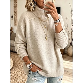 Women's Mock Two-Piece Sweater Pullover Sweater Jumper Elegant Vacation Vintage Turtleneck Patchwork Long Sleeve Regular Tops Knit Daily Home Work Beige Spring