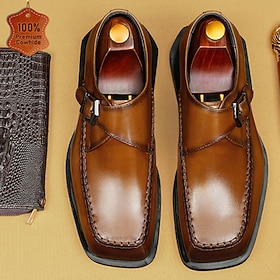 Men's Genuine Leather Brown Double Monk Strap Dress Shoes Buckle Formal Shoes Classic Vintage Luxury Business Wedding Office Party Evening Wear Elegant Footwea