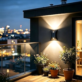 1/2/4PCS Solar Outdoor Wall Lights Dual Tone Warm/ White Light Up and Down Modern Garden Wall Sconces Ideal for Entryway Hallway Front Door Patios Balconies La
