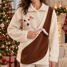 Christmas Bonding Pouch Hoodie Pet Lover Gifts Small Pet Carrier Hoodie Cat Dog Warm Cute Fleece for Women's Adults Christmas New Year Gift Giving Family Gathe