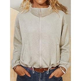 Women's Cropped Jacket Shirt Jacket Casual Jacket Lightweight Drawstring Zipper Textured Classic Outdoor Street Style Solid Color Casual Daily Street Short Tur