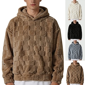 Men's Jacquard Hoodie Pullover Hoodie Sweatshirt Fleece Hoodie White Khaki Black Gray Hooded Plain Textured Casual Daily Sports Outdoor Streetwear Cool Sports