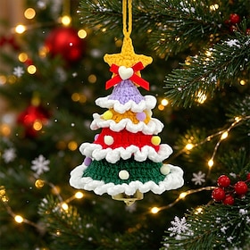 Christmas Handmade Crochet Ornament Knitted Santa Claus, Snowman, Reindeer  Xmas Tree Hanging Decorations, Cute Christmas Tree Ornaments, Holiday Home Decor, C