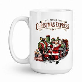 Christmas Express Coffee Mug, Santa Claus Train Mug, 15oz Ceramic Christmas Mug, Vintage Holiday Coffee Cup, Christmas Gift for Men, Women, Family, Friends and