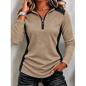 Women's Denim Shirt Hoodies Patchwork Zipper Color Block Plain Vintage Stylish Casual Long Sleeve Long Tops Casual Work Holiday Blue Khaki Green Summer Fall Wi