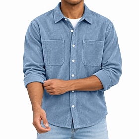 Men Shirt Texture Casual Shirt Corduroy Shirt Button Up Shirt White Black Light Green Navy Blue khaki Long Sleeve Plain Shirt Collar Casual Daily Clothing Appa