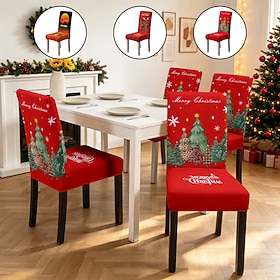 Housses de chaises de salle à manger de Noël, housses extensibles imprimées Père Noël, housses de chaises décoratives festives pour la cuisine et la salle à ma