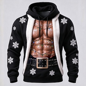 Christmas Men's Muscle Christmas Costume Hoodie Sweatshirt Exaggerated Casual Hooded Streetwear Club Blue Black Red Purple Green Drawstring Fall Winter Designe