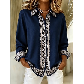 Women's Shirt Blouse Patchwork Buttons Print Graphic Geometric Paisley Bohemia Vacation Vintage Long Sleeve Shirt Collar Long Tops Casual Daily Blue Pink Green