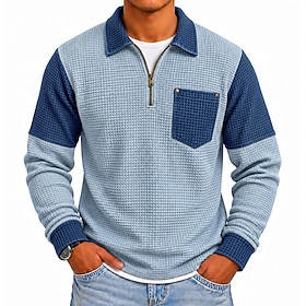 Men's Waffle Polo Shirts Casual Vacation Turndown Long Sleeve Fashion Leisure Solid Color Color Block Buttons Fall Winter Spring Fall Regular Purple Grey Ligh