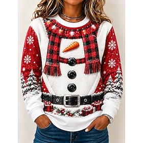 Christmas Women's T Shirt Print Graphic Santa Claus Christmas Vintage Fashion Stylish Long Sleeve Crew Neck Round Neck Regular Tops Casual Daily White Red Pink