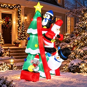 8FT Christmas Inflatable Decorations, Santa Climbing Ladder to Christmas Tree, Outdoor Christmas Blow up Yard Decor with LED Lights Star Treetop for CHoliday P