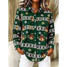 Christmas Women's Shirt Graphic Santa Claus Snowman Vacation Vintage Daily Long Sleeve Shirt Collar Regular Tops Casual Daily Holiday Red Green Beige Spring Fa