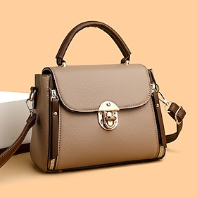 Bolso de mano vintage de piel sintética para mujer, bolso bandolera minimalista con asa superior y correa ajustable, elegante bolso estructurado para el trabaj