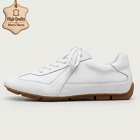 Men's White Lace-Up Casual Shoes with Minimalist Design, Clean Panel Details and Low-Profile Sole, Classic Modern Style for Office, Commuting, Travel and Every