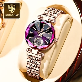 POEDAGAR Women's Quartz Watch, Rose Gold Stainless Steel Bracelet, Colorful Open Heart Dial, 3ATM Waterproof, Luminous Fashion Dress Wristwatch for Women, Eleg
